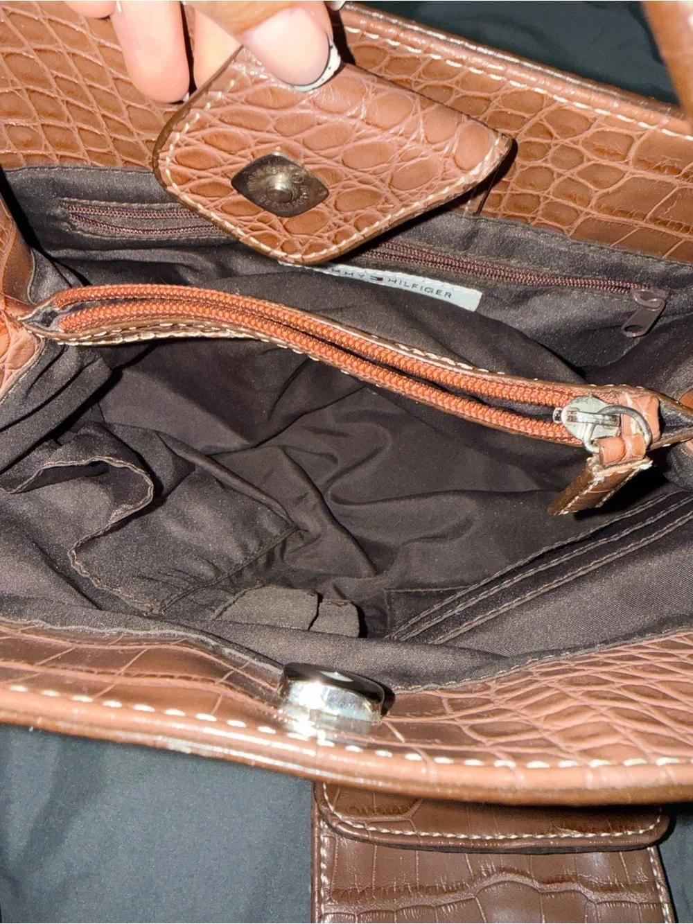 Vintage Y2K Tommy Hilfiger brown croc-embossed shoulder bag